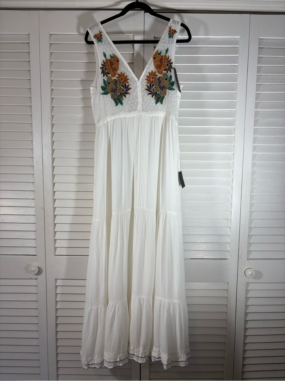 Lulus Women’s Tickets To Paradise Maxi Dress White Embroidered Tiered Size Large - Picture 4 of 10